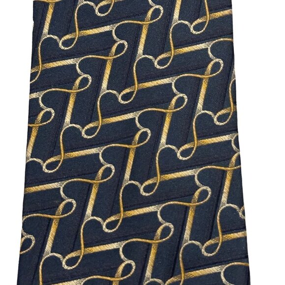 Piattelli Silk Necktie Tie 4 Inches Mens Classic Geometric Blue Gold Office USA - Picture 5 of 12